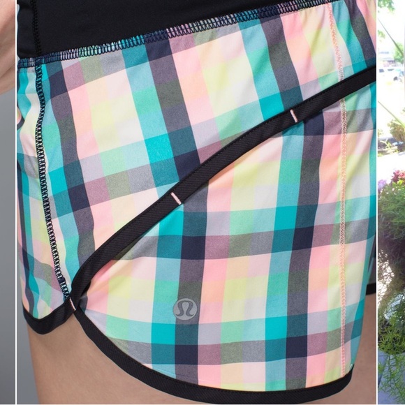 Lululemon Speed Short 2-way Stretch Wee Wheezy Check Bleached Coral Cadet blue - Picture 4 of 10